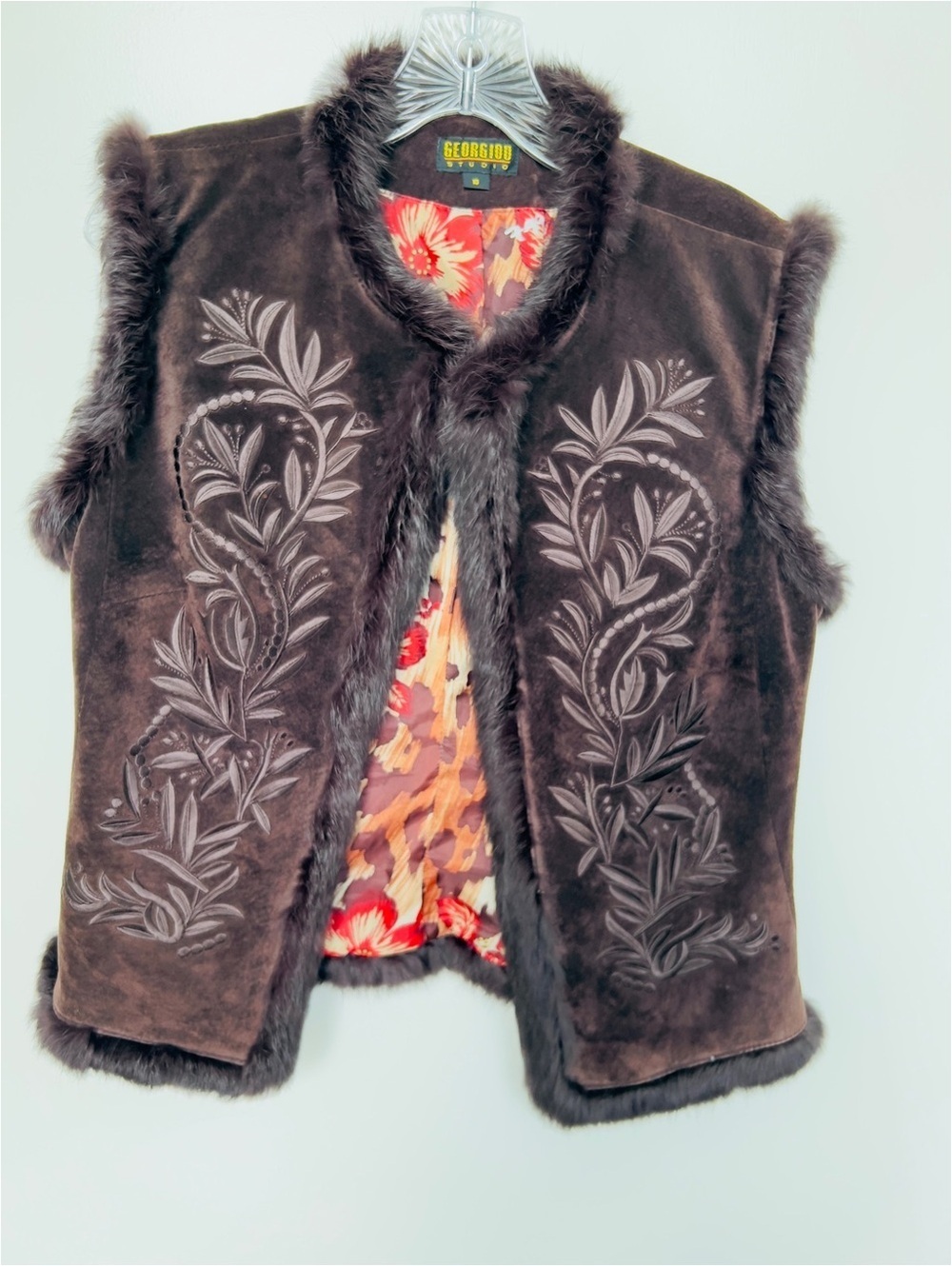 Georgiou women’s vintage Brown Fur Trim Suede Vest